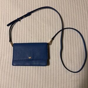 Michael Kors Blue Pebbled Leather Crossbody Clutch Bag
